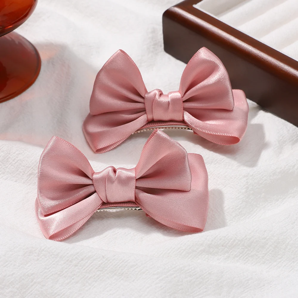 2 Pcs/Set Solid Color Bowknot Hairclips Kids Sweet Boutique Handmade Headwear Girls Elegant Hair Clips Fashion Hair Accessories