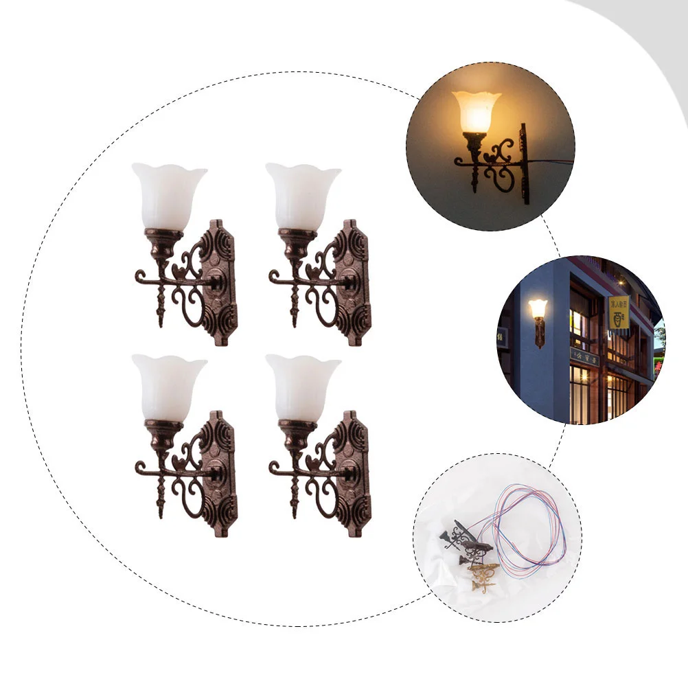 6 Pcs Dollhouse Wall Light Mini Lights Tiny Lamp Model Lamppost Vintage Decor Rural Miniature LED Abs Sand Table Materials