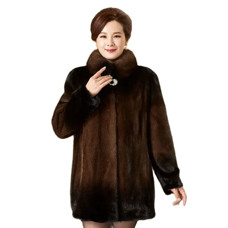 

Haining Fur Imported Women's Fashion Long Autumn And Winter Temperament Imitation Mink Coat Middle-aged And Elderly Mink Coat.