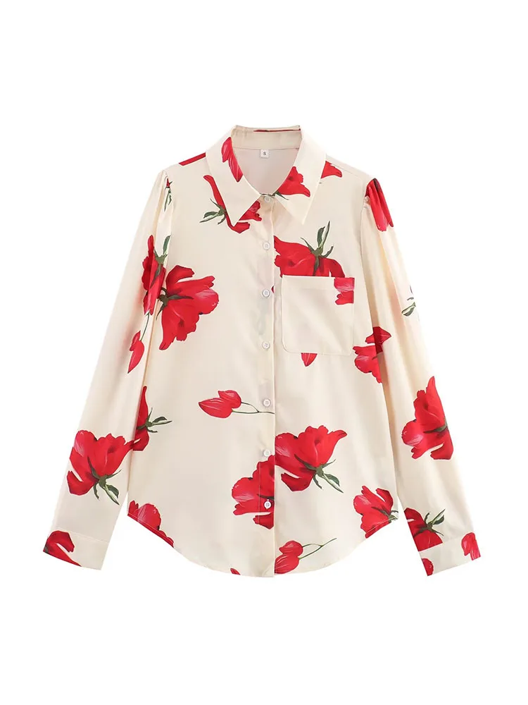 

Printed long-sleeved shirt for women in early autumn 2024 new autumn tops Western-style small shirts to cover the belly ladies s