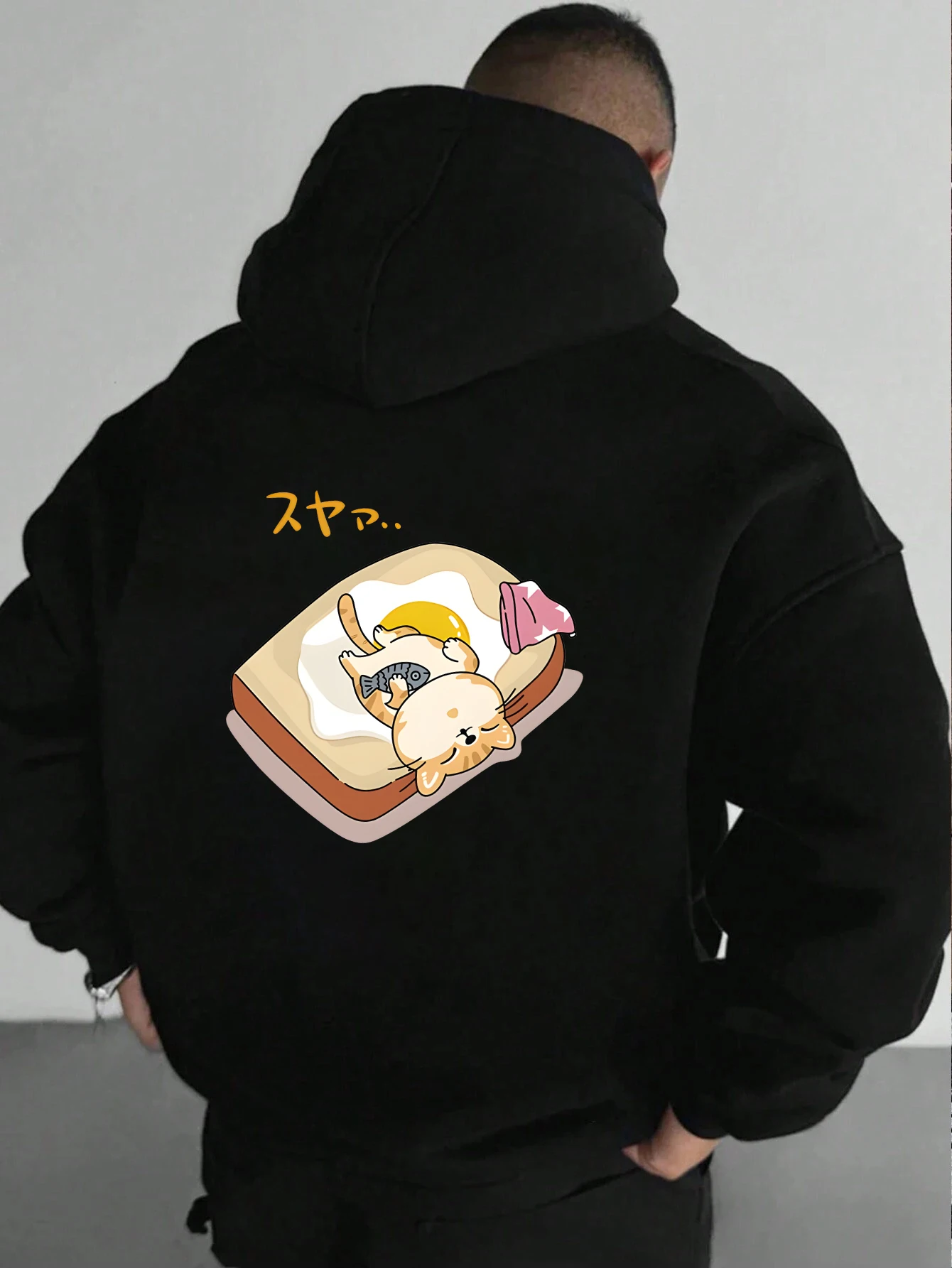 

A Cat Sleeping With A Small Fish In Its Arms Design Man Pullovers Retro Warm Sweatshirt Casual Soft Clothes Fleece Hip Hop Top