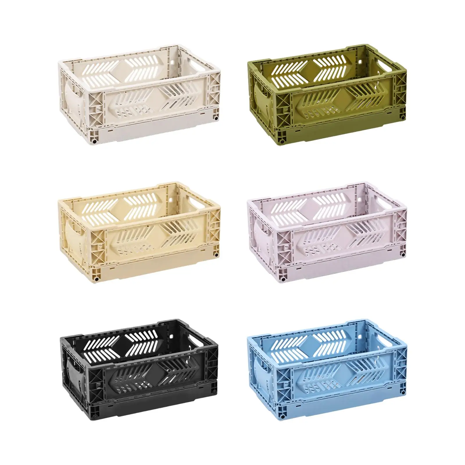 Storage Crate Side Label Card Holder Mini Stackable Plastic Crate Folding Storage Basket for Classroom Home Office Bedroom