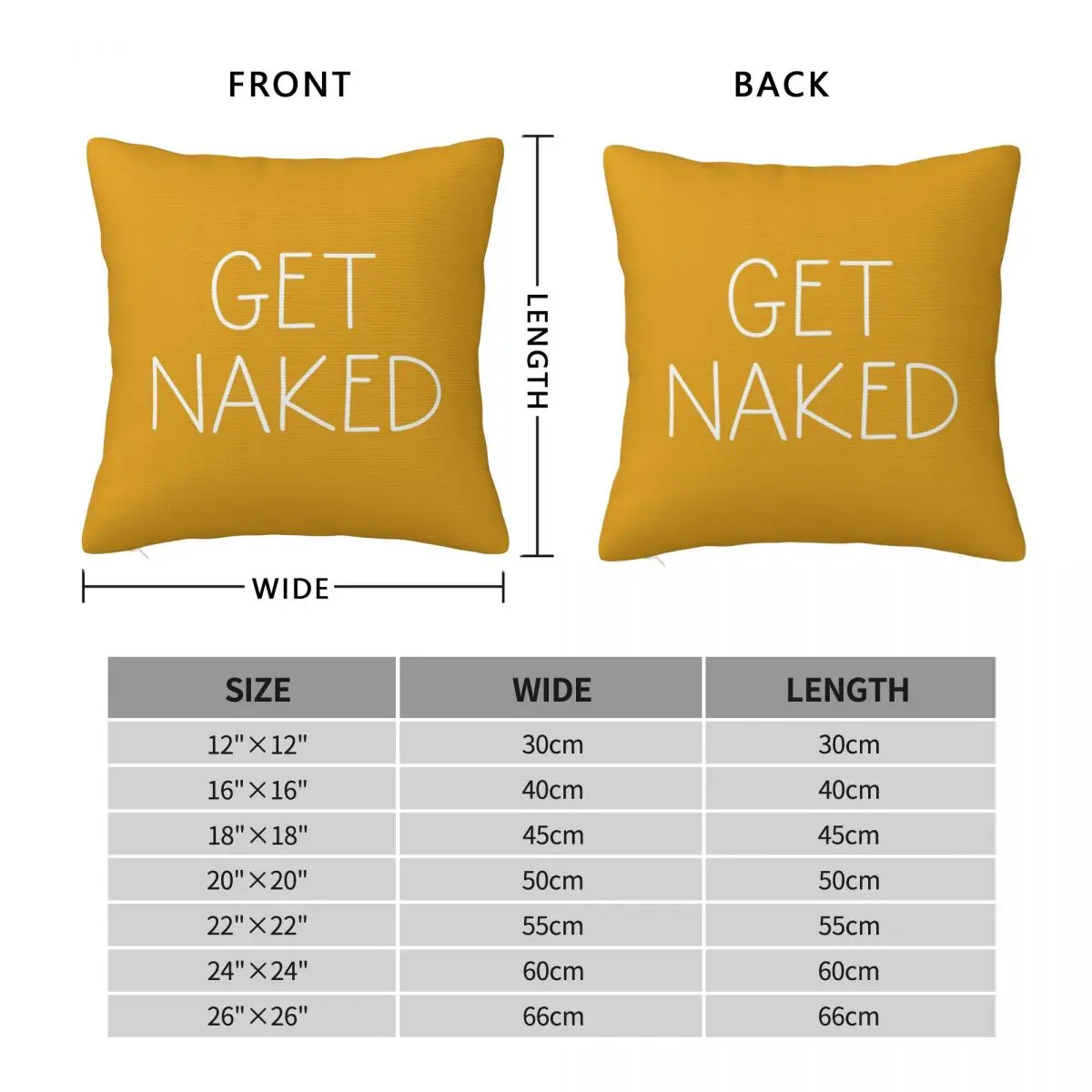 Get Naked Mustard Square Pillowcase Pillow Cover Polyester Cushion Zip Decorative Comfort Throw Pillow for Home Bedroom