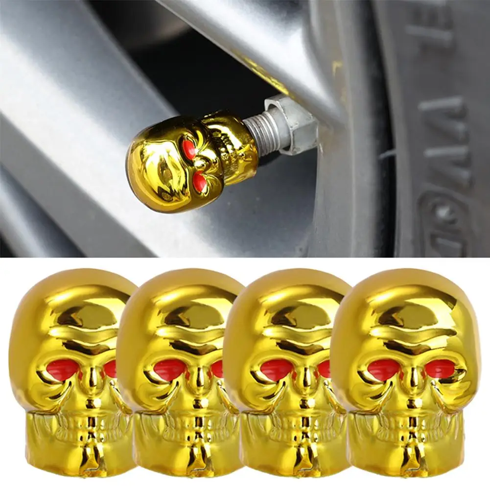 4pcs Skull Car Valve Cap General Purpose Bicycle Tire Valve Stem ABS Personalized Creative Christmas Gift Decorating Accessories