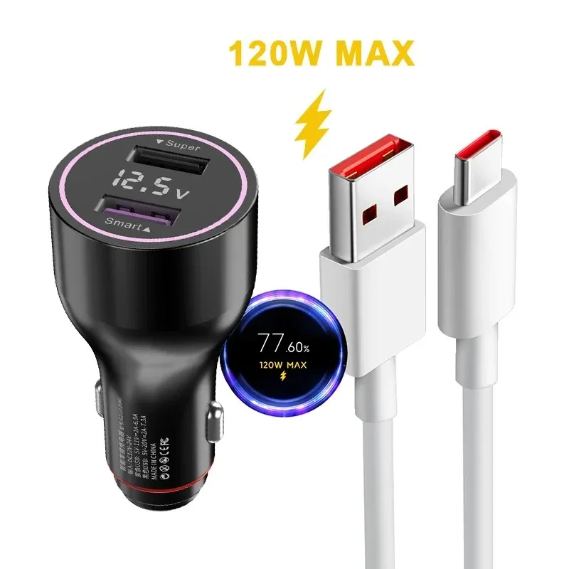 120W USB Turbo Fast Car Charger for Xiaomi 15 14 Pro 13 Ultra Redmi Note 14 Pro K80 Poco X7 X6 X5 20V 6A Auto Charger