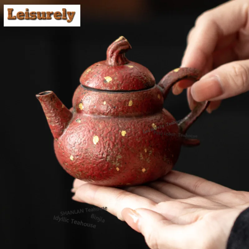 

125 мл красный горный чайник с посыпанной золотой тыквой, дзен, чайник для заварки чая, чайник с шариковым отверстием, чайная посуда, аксессуары для рукоделия