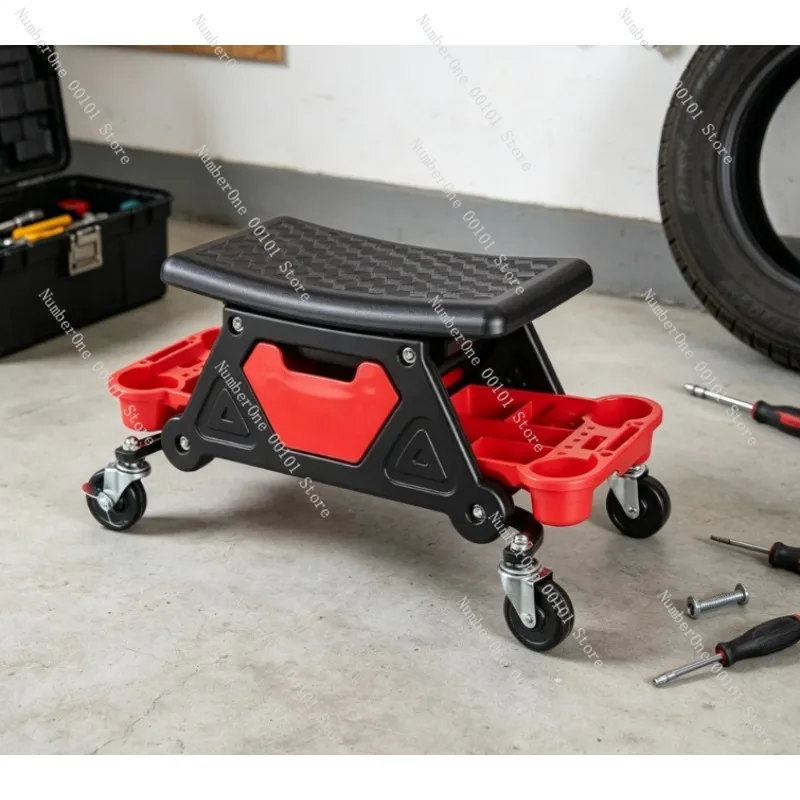 Car Detailing Stool with Padded Seat Rolling Creeper for Garage Mechanic