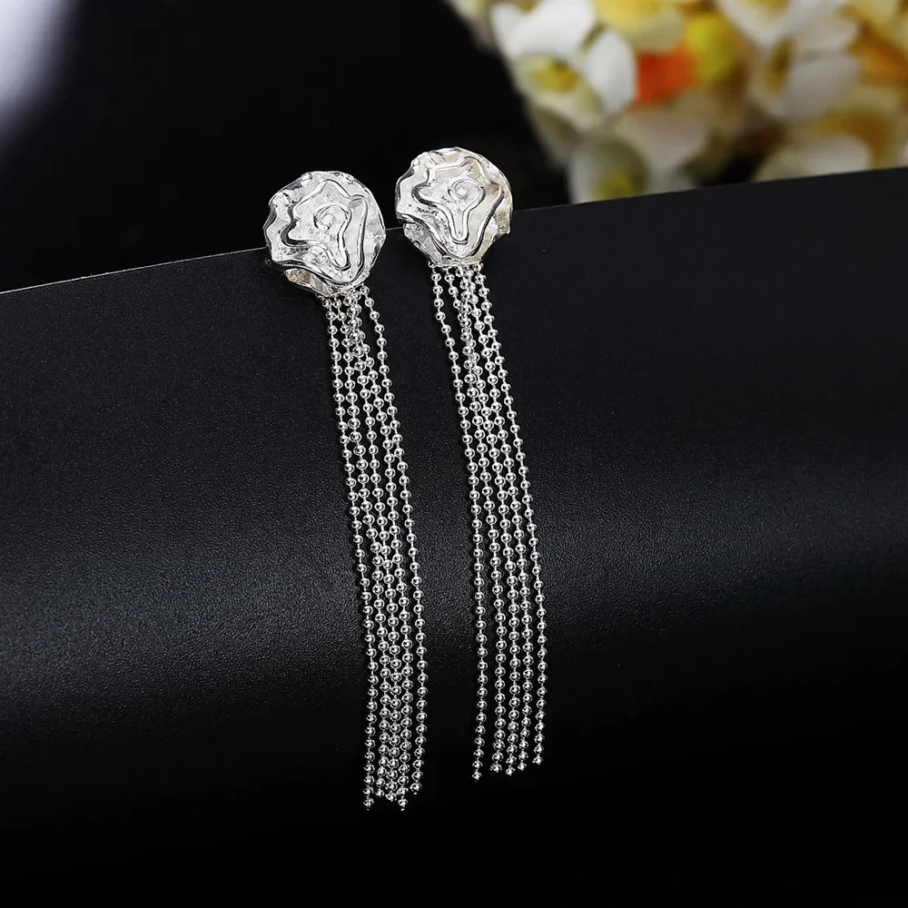 

Exquisite 925 Sterling Silver Earring Fashion Tassel Rose Flower Earrings For Women Birthday Gift Charm Jewelry