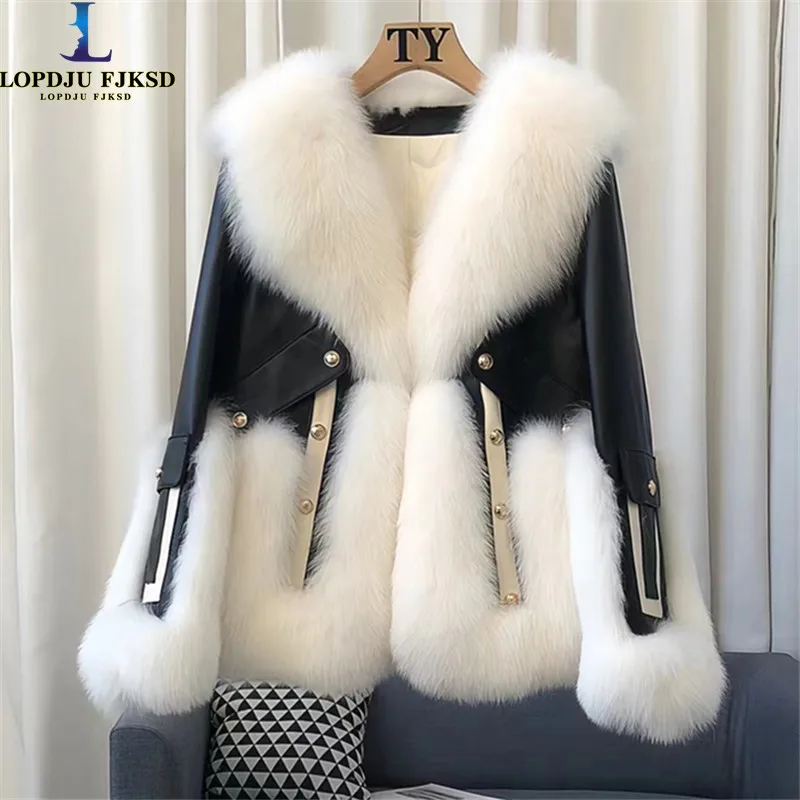 

Faux Fur Coat for Women, Short Jackets, Fox Fur Collar Overcoat,Covered Button, Female Clothes, Korean, Winter,New, 2024