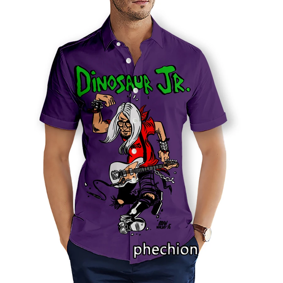 phechion Mens Short Sleeve Beach Shirts Dinosaur Jr. Band 3D Print Casual Shirts Fashion Streetwear Men Tops X179