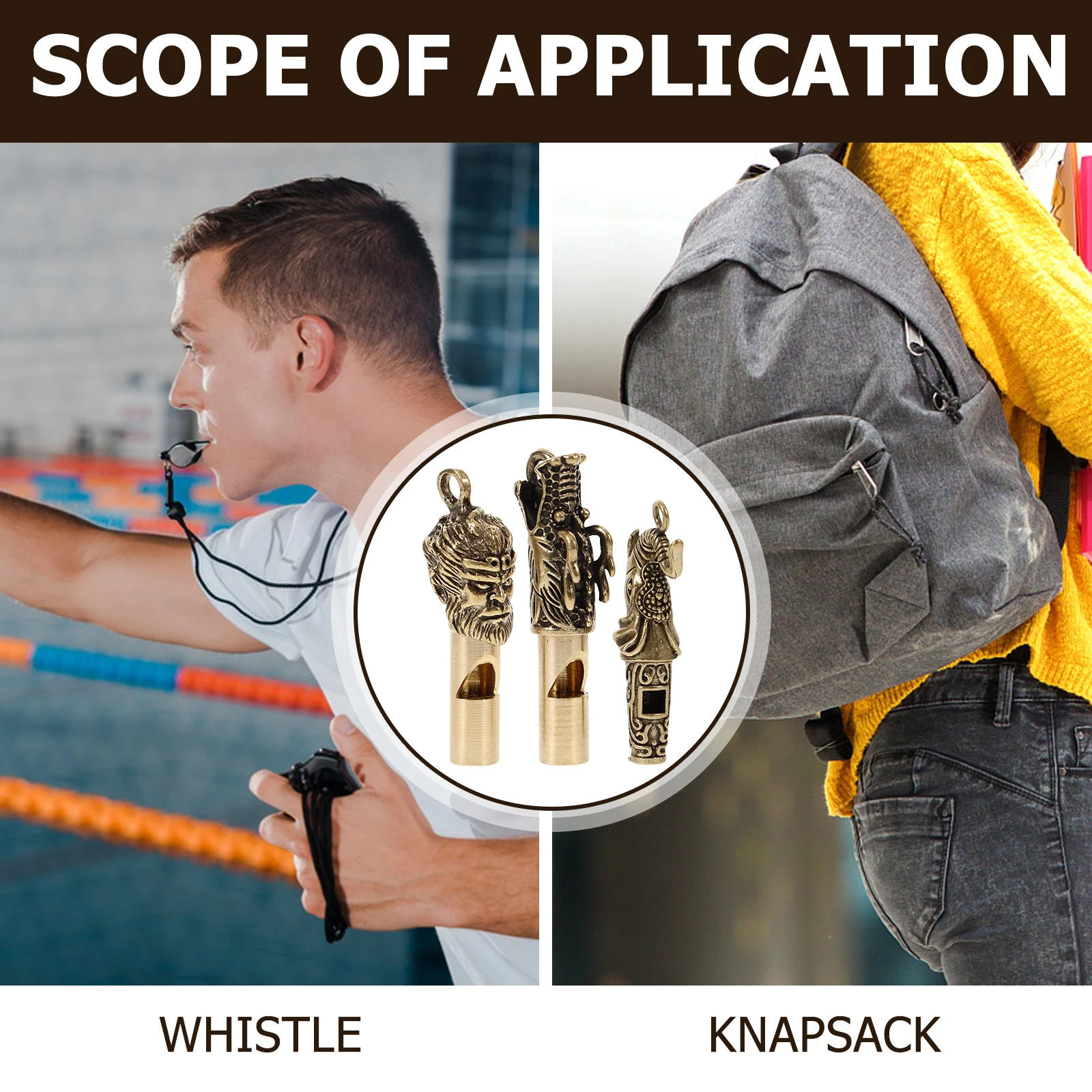 

3 Pcs Brass Whistle Keychain Delicate Hiking Emergency Whistles Camping Metal Pendant