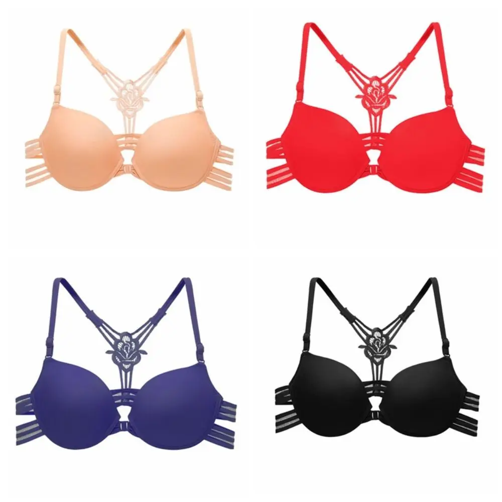 Sweet Front Button Lace Bra Women 3/4Cup Beautiful Back Push Up Bra Flower Underwear Wireless Deep V Bra Women