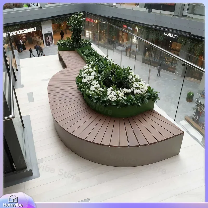 Outdoor Stainless Steel Curved Flower Box Bench Planter Seat Garden Patio Furniture Landscape Planting Bed for Mall Square