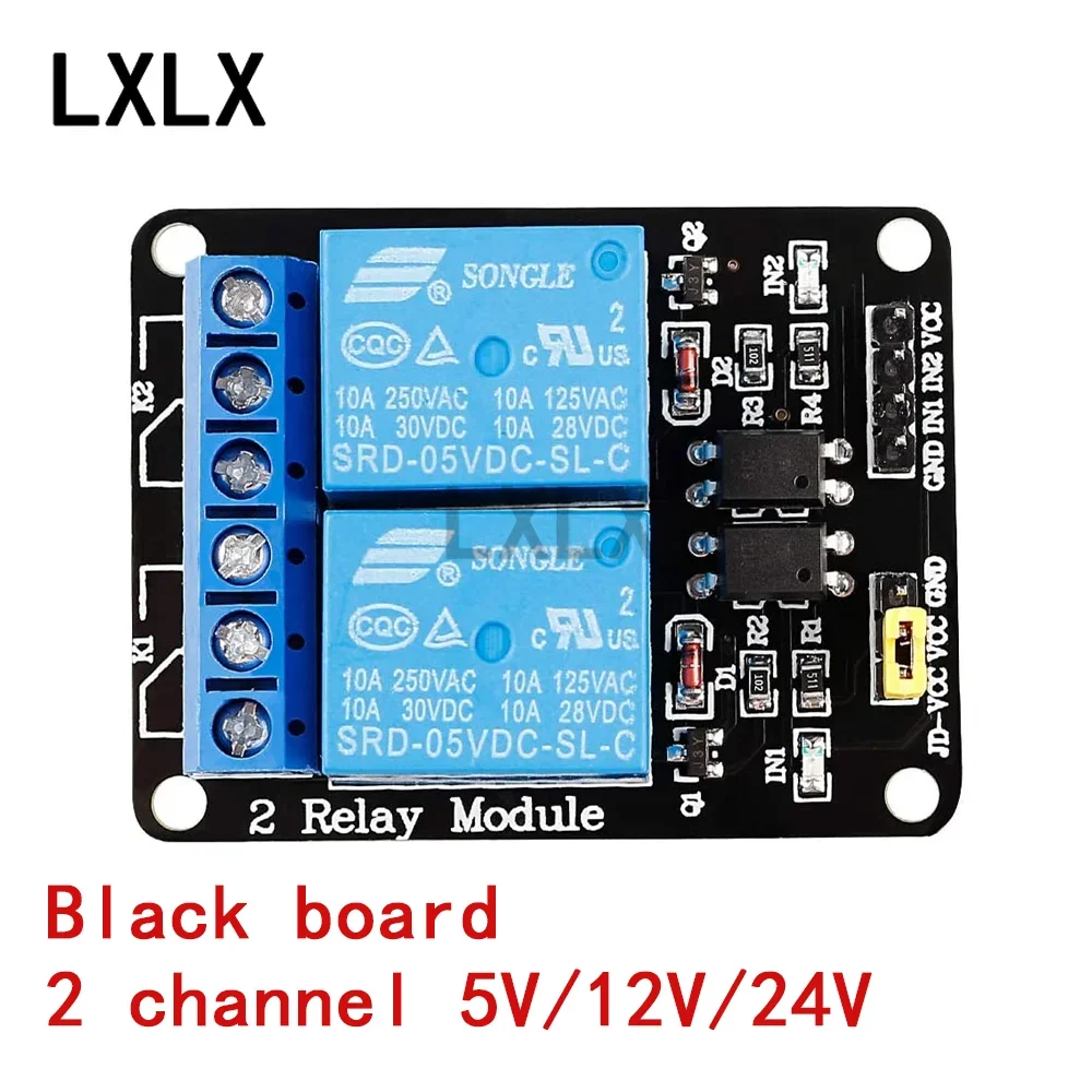 2-10PCS 2 channel 5V/12V/24V Relay Module with Optocoupler High/low Level Trigger Expansion Board for Raspberry Pi Arduino