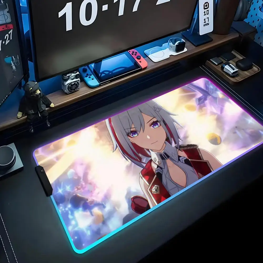 

topaz honkai star Mouse Pad RGB Gaming Mousepad Big LED Pad PC Desk Mat Luminous Mouse Pad Large Keyboard Mats Table Rug With