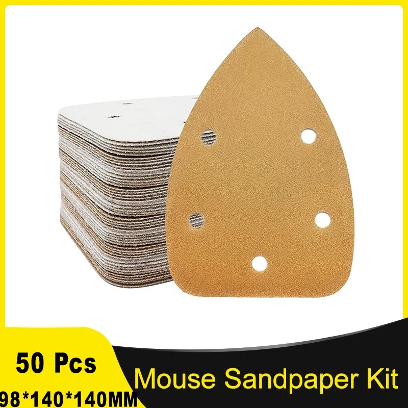 

98*140*140MM Mouse Sandpaper Kit 50Pcs for Hook & Loop Sandpaper for Woodworking Metalworking Crafts Projects on Autobody