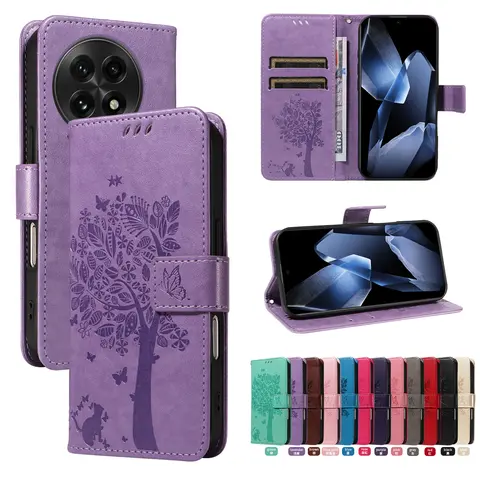 Fashion Tree Case For Oneplus 13 13T 13R 12 12R 11 10T 8T 10 9 8 7 7T Pro 6 ACE 3 3V 5 Pro Wallet Card Slot Leather Cover Funda