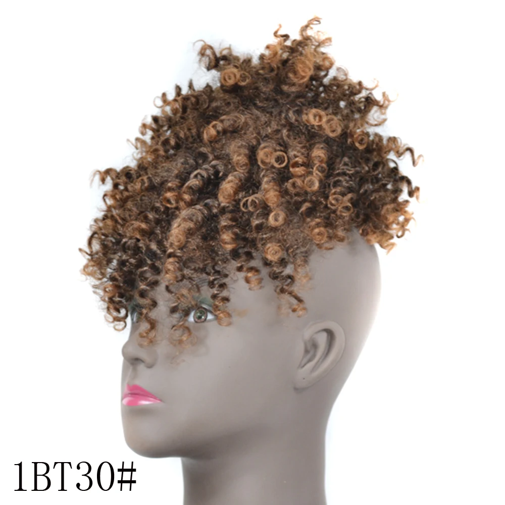 Afro Puff Updo Hair Drawstring Ponytail with Bangs Black Kinky Curly Hair Bun