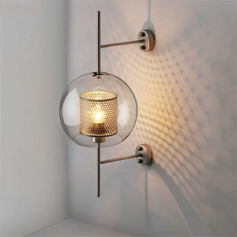 

Postmodern retro industrial style wall lamp glass American minimalist creative bedroom lamp dining room attic lighting wall lamp