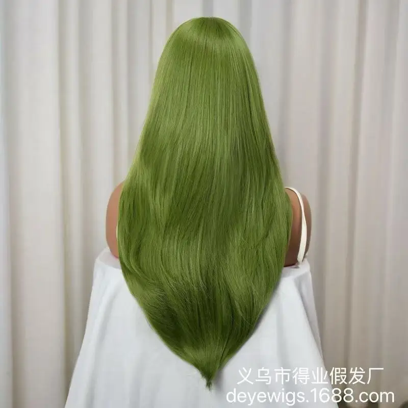 European and American St. Patrick's Day Party , Vanilla Green Long Straight Women's Wig, High-Layered Synthetic Full Headpiec
