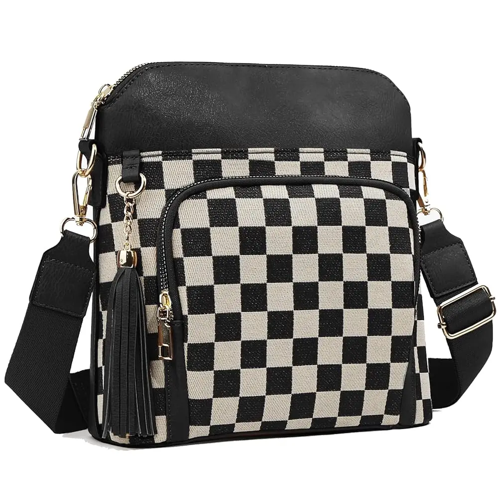 

Checkered Crossbody Purses for Women Plaid Medium Cross Body Wallet Trendy Over the Shoulder Handbags