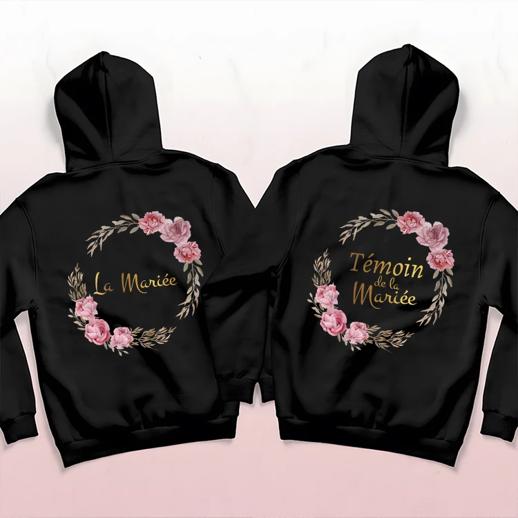 Team Bride Pullover Hoodies French Bridal Flower Wreath Sweatshirts Wedding Outerwears Bachelorette Party EVJF Future Bride