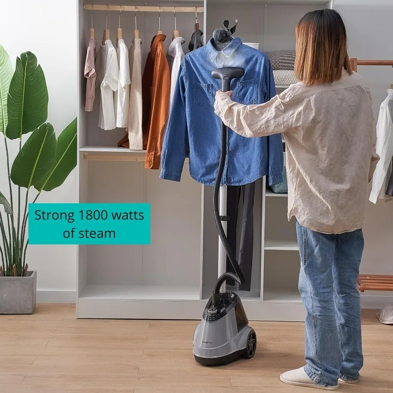 حقيقي ومرتب ®   جهاز بخار للملابس الاحترافي عالي التحمل بالحجم الكامل للملابس مع 3 إعدادات للبخار، وخزان مياه كبير جدًا سعة 2.9 لتر