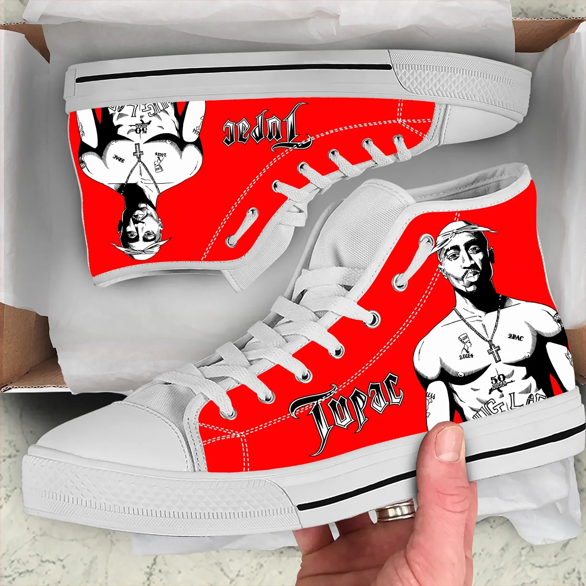 Hot Rap 2pac Tupac  All Eyez on Me Arrive Fashion Lightweight High Top Canvas Shoes Men Women Casual Shoes Breathable Sneakers
