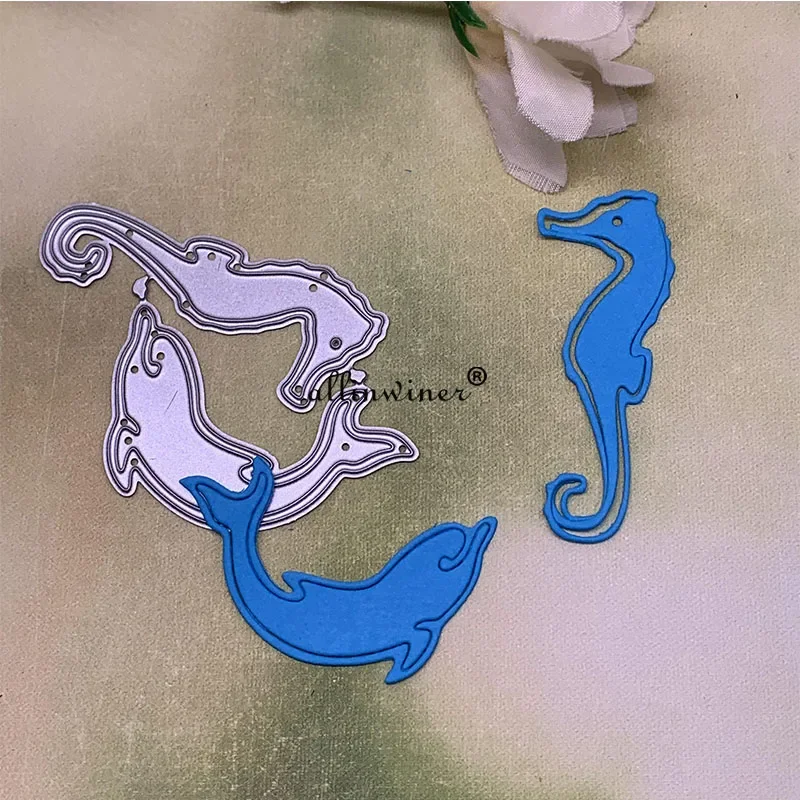 2Pcs Seahorse dolphin Metal Cutting Dies Stencils Die Cut for DIY Scrapbooking Album Paper Card Embossing