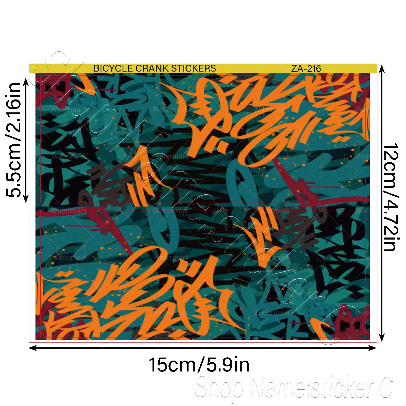 1 Set Teal Orange Abstract Graffiti Style Waterproof Vinyl Crank Arm Stickers, Decals for MTB Road Bike