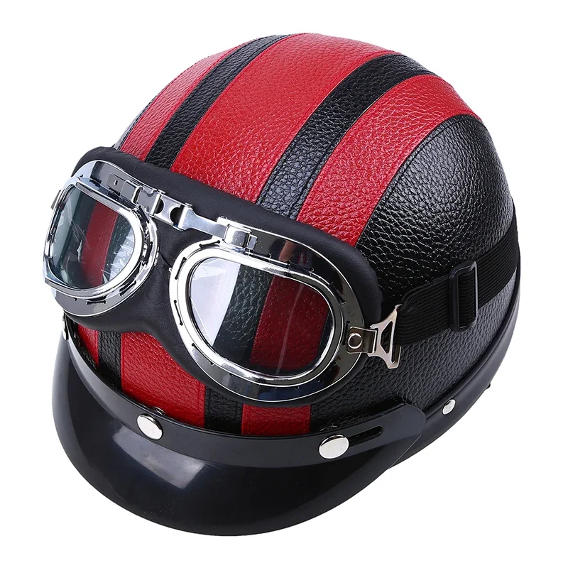 

Motorcycle Helmet Retro Black Srtipe Windproof Motorcross Racing E-bike Outdoors Cycling Protective Gloggles Helmets Winter Warm