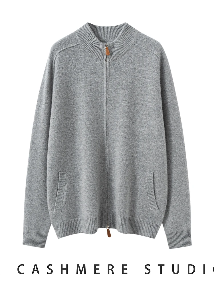 

TLOML New Women's 100% Cashmere Sweater Double Zipper Cardigan Mock Neck Sweater Coat Autumn Winter Thick Cashmere Knitwear Tops