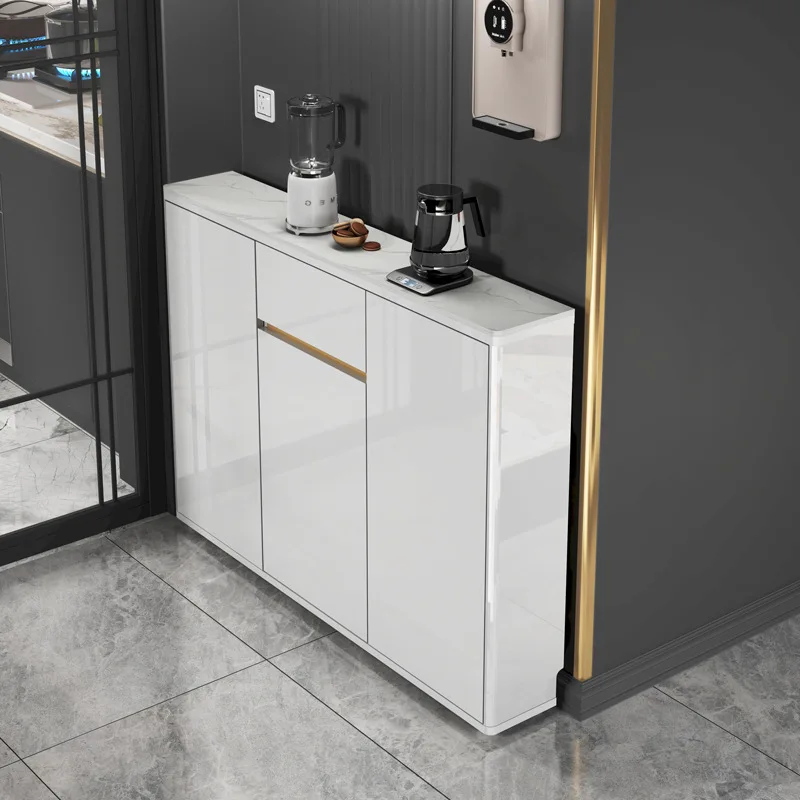 Ultra-thin side cabinet solid wood modern simple rock slab restaurant small kitchen against the wall storage porch narrow