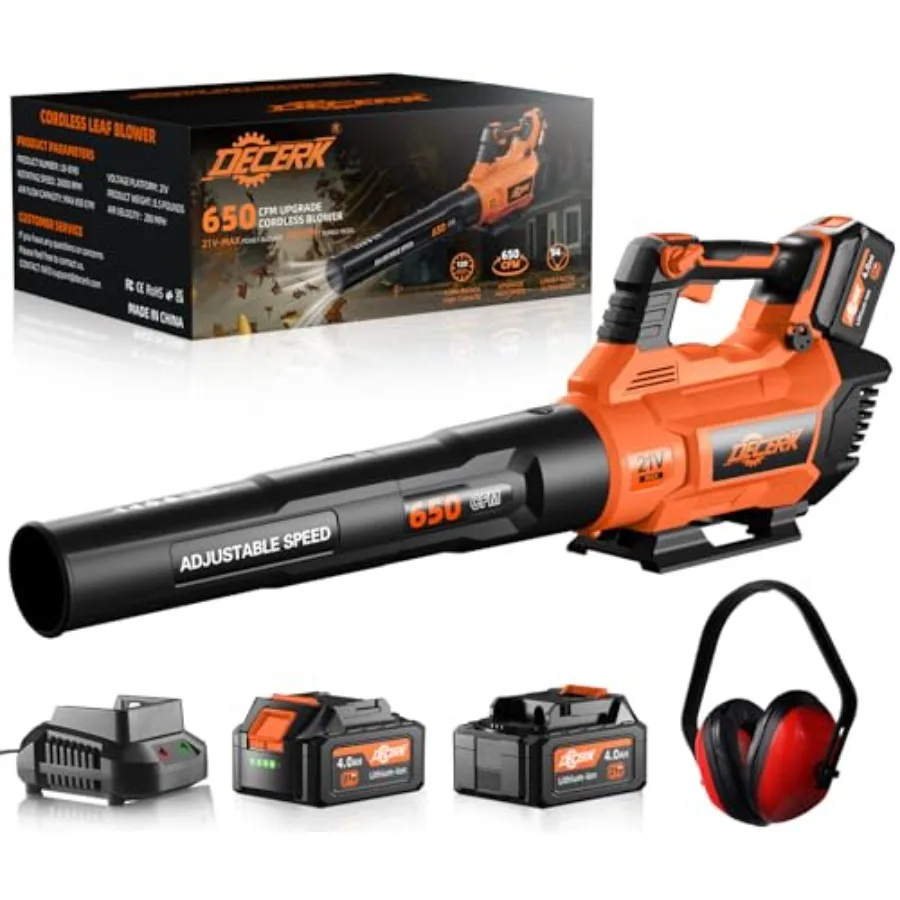 

Аккумуляторная воздуходувка для листьев 21В с 2 аккумуляторами 4.0Ач, легкий дизайн, кнопка Turbo, регулировка скорости, круиз-контроль