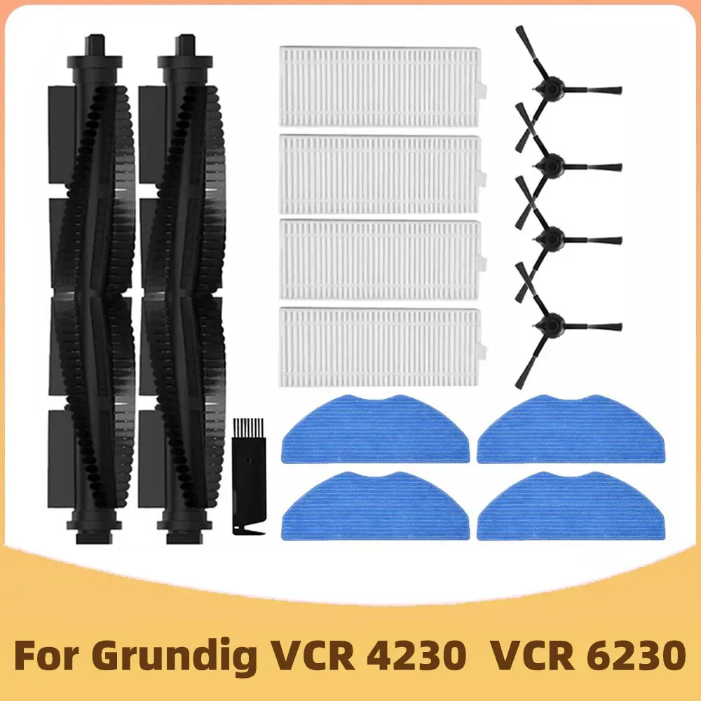 For Grundig VCR 4230, VCR 6230, VCR 7230 Robot Vacuum Cleaner Main Roller Brush Side Brush Hepa Filter Replacement Spare Parts