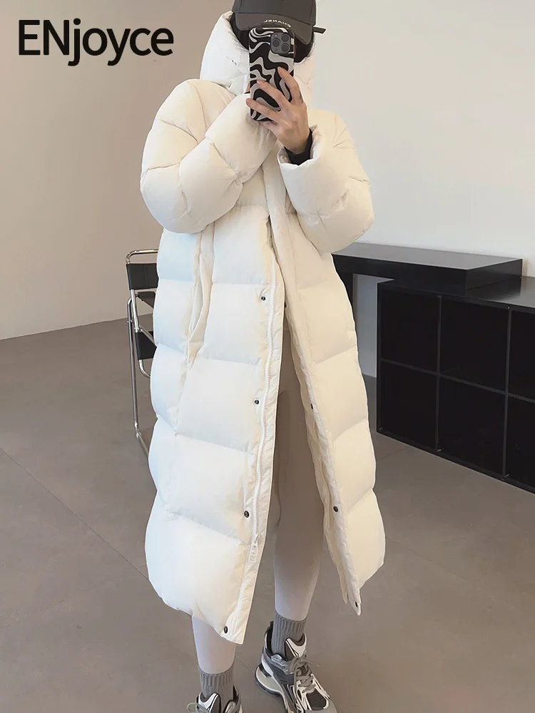 

ENjoyce 2023 Winter Women New Vintage Warm Hoodie 90 Duck Down Jacket Korean Fashion Luxury Brand Coats Lightweight Long Parkas