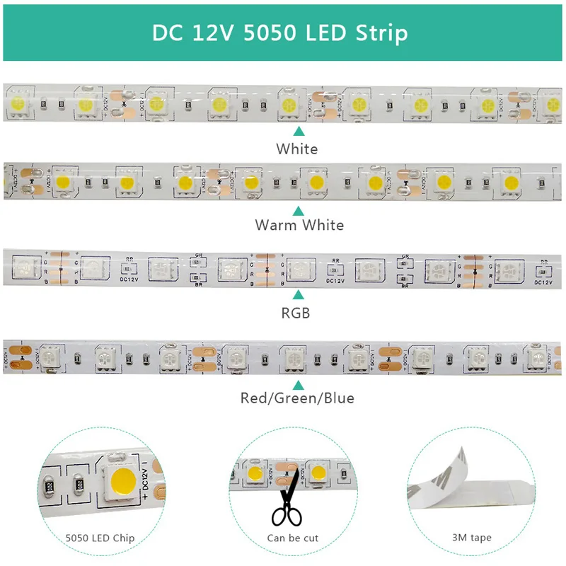 A MENÉ La Lumière De Bande 12V 5M 300 Leds SMD 5050 60leds/m Imperméable À L\'eau Flexible 2835 Ruban Ruban De Haute Qualité A MENÉ les Lumières À La