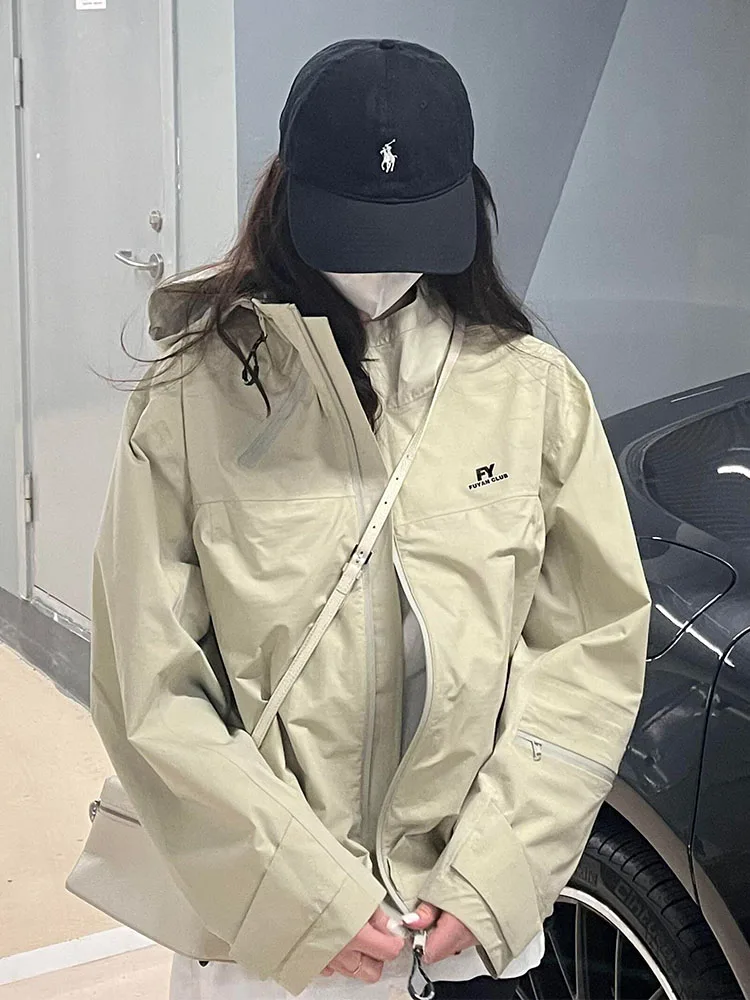 

Куртка Fuyuan Light Khaki женская для активного отдыха, ветрозащитная, водонепроницаемая, 3-в-1, для поездок на работу, свободный крой, весна 2025