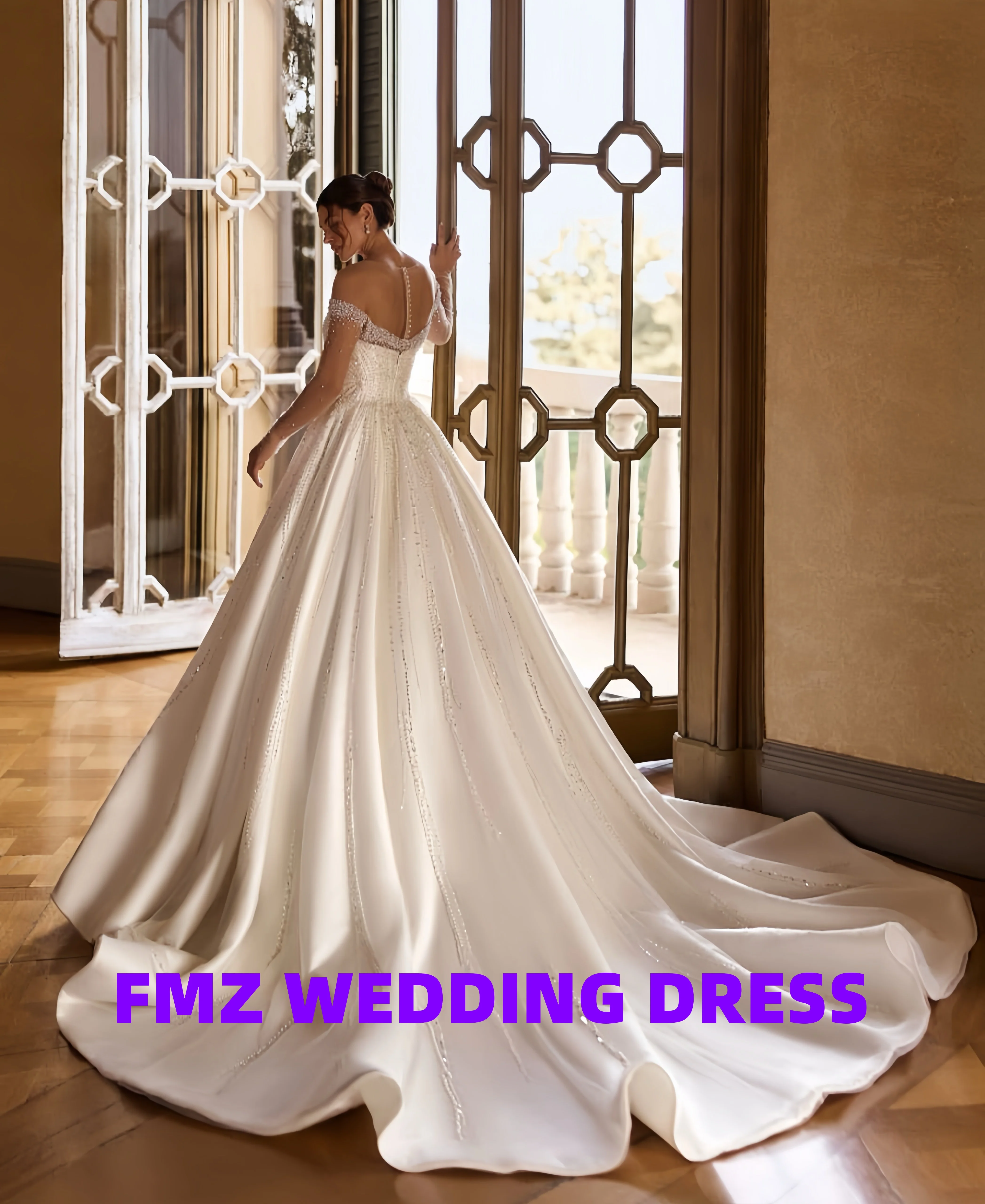 Personalizado dulce cuello sin mangas chal A-LINE satén vestido de novia para mujer vestidos de novia bata de mariee