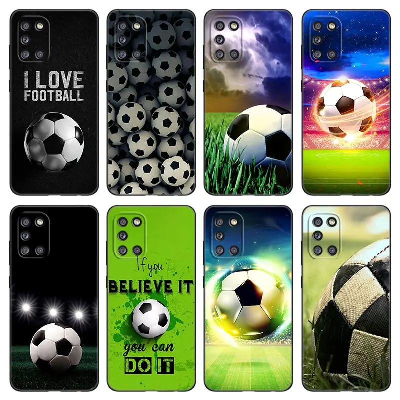 Fire Football Soccer Black Silicone Phone Case For Samsung Galaxy A01 Core A02 A03 A04 A05 M40 S A04E M04 4G M10 M11 M12 M22 M42