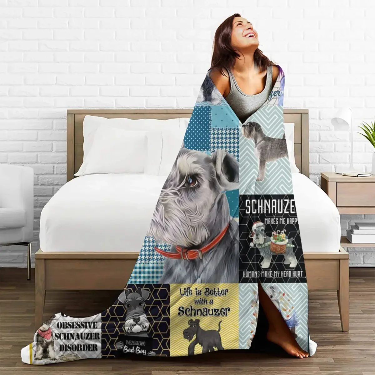 

Love Schnauzer Dog Baby Blanket Flannel Sofa Cover All Season Animal Plaid Super Warm Throw Blanket for Bed Car Bedding Throws