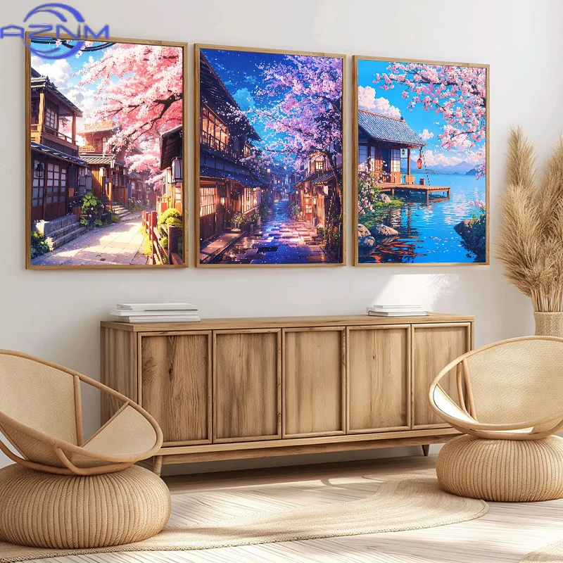 Japanese And Asian Poster Starry Night Glowing Shrine Torii Gate Canvas Printing Wall Decoration Frameless Painting Home Room