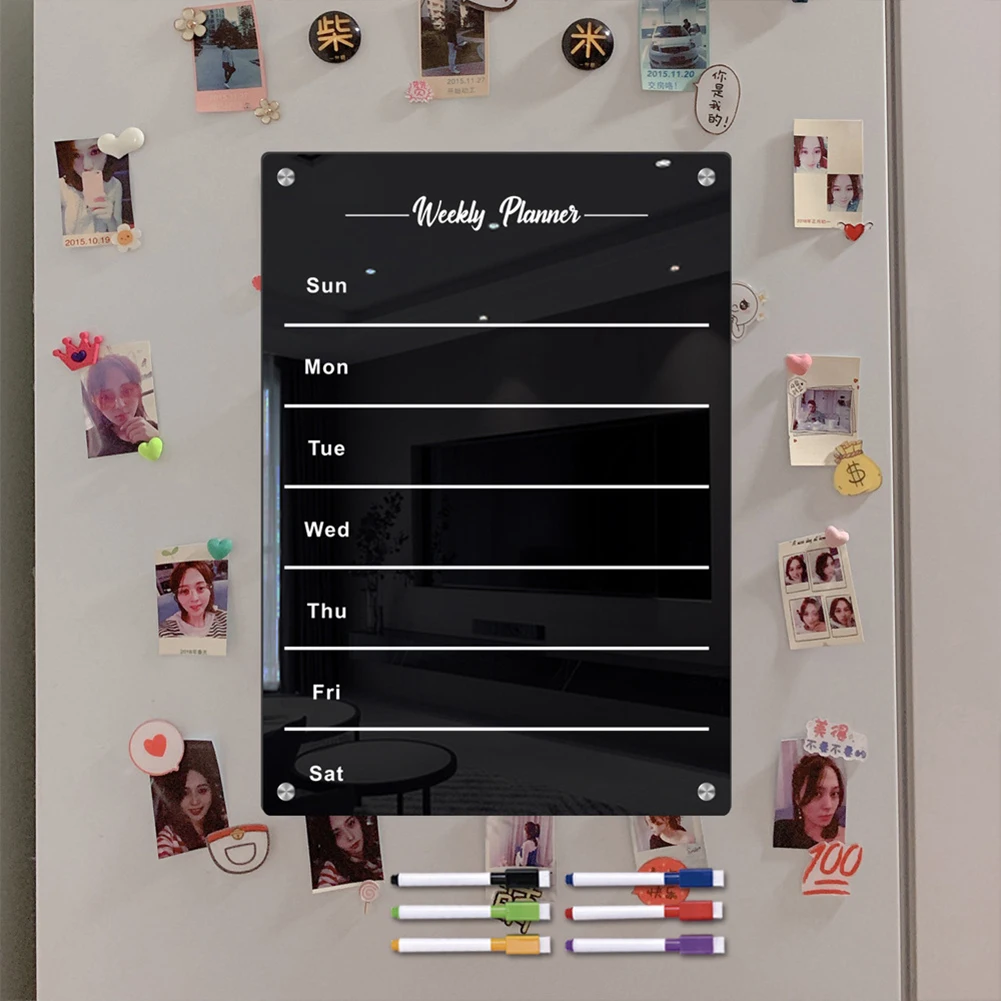 11.69x16.5inch Acrylic Magnetic Dry Erase Board For Fridge Magnet Week Calendar With 6 Color Pens For Home Office Dropship