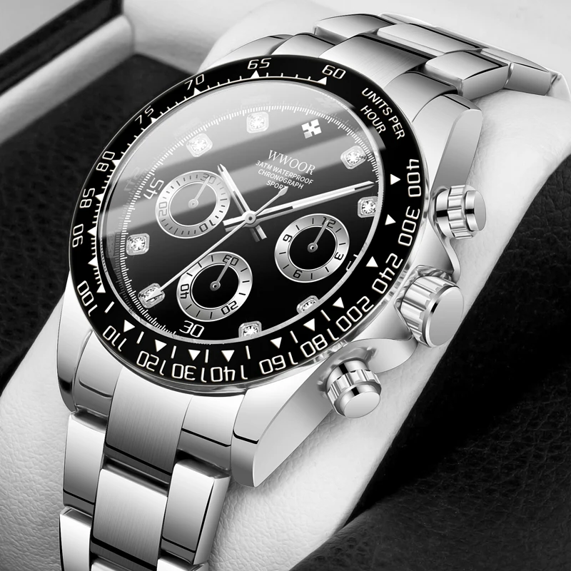 

WWOOR Men's Watch Waterproof Luminous Sports Chronograph Wrist Watch Quartz Stainless Steel Watch for Men Top Brand Male Watches