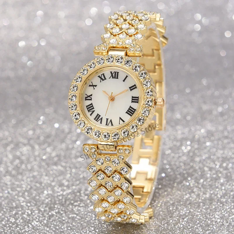 

Roman scale full diamond watches for women wholesale fashion light luxury bracelet watches