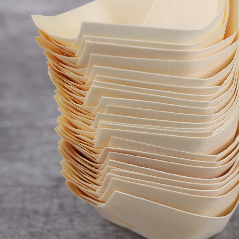 

50 шт. деревянные тарелки для лодок, салатница для суши, десертная миска, деревянная сервировочная миска, одноразовые сервировочные подносы для суши, тарелки для лодок для суши