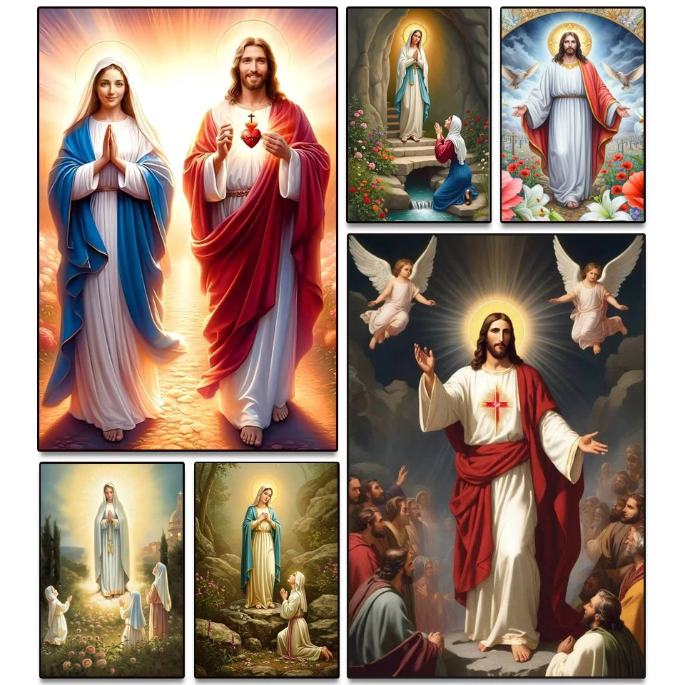 

Алмазная картина 2025 года, вышивка крестиком, религиозное искусство, Иисус и Мария, 5D Diy, полная мозаика, вышивка горным хрусталем, картина, Настенный декор