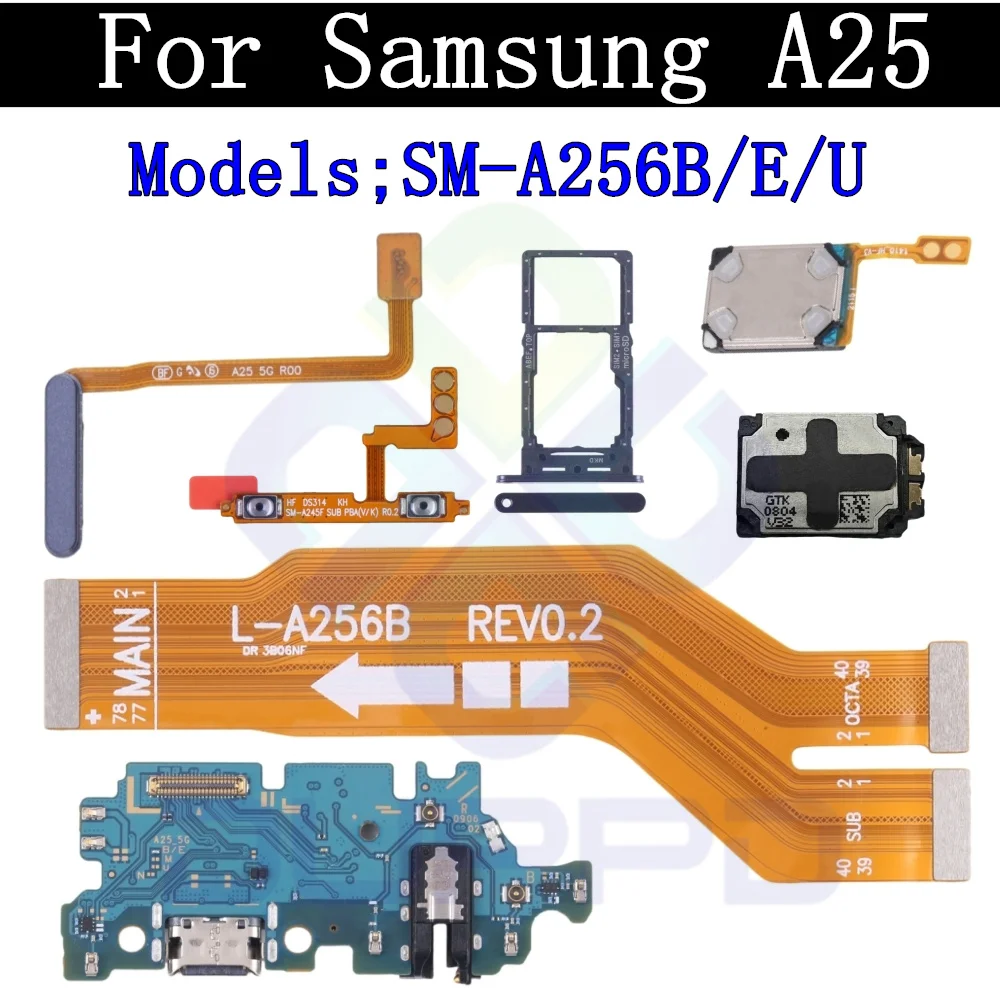 

Top Ear Loud Speaker SIM-карта лоток зарядный порт плата для Samsung A25 A256B/U/E сенсор отпечатков пальцев материнская плата гибкий кабель