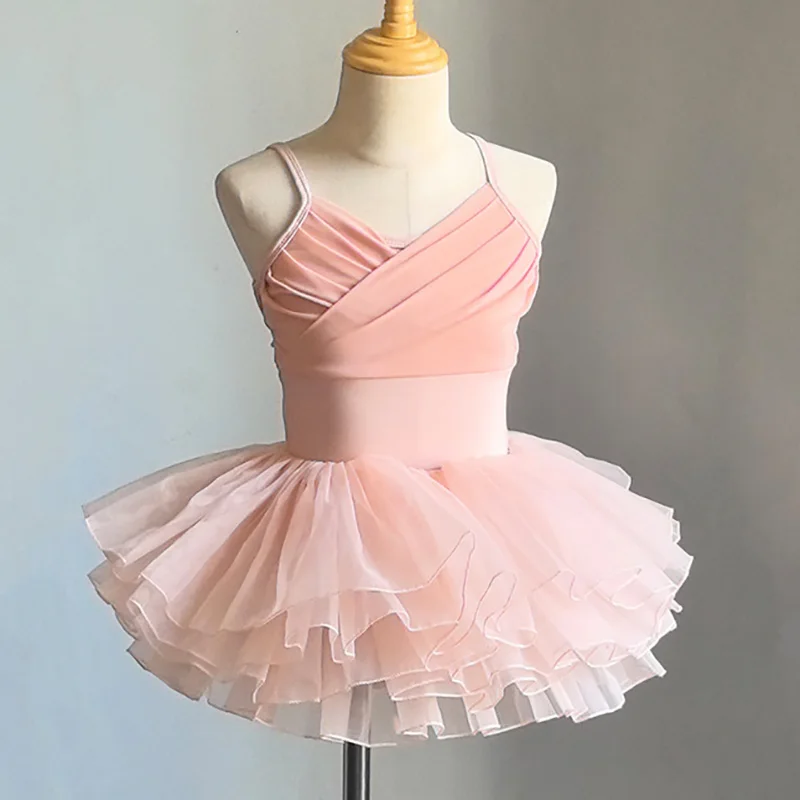 

Children's Dance Costumes Kids Ballet Practice Chiffon Dresses Summer Performance Elastic Half Skirts Bodys Leotards for Girls