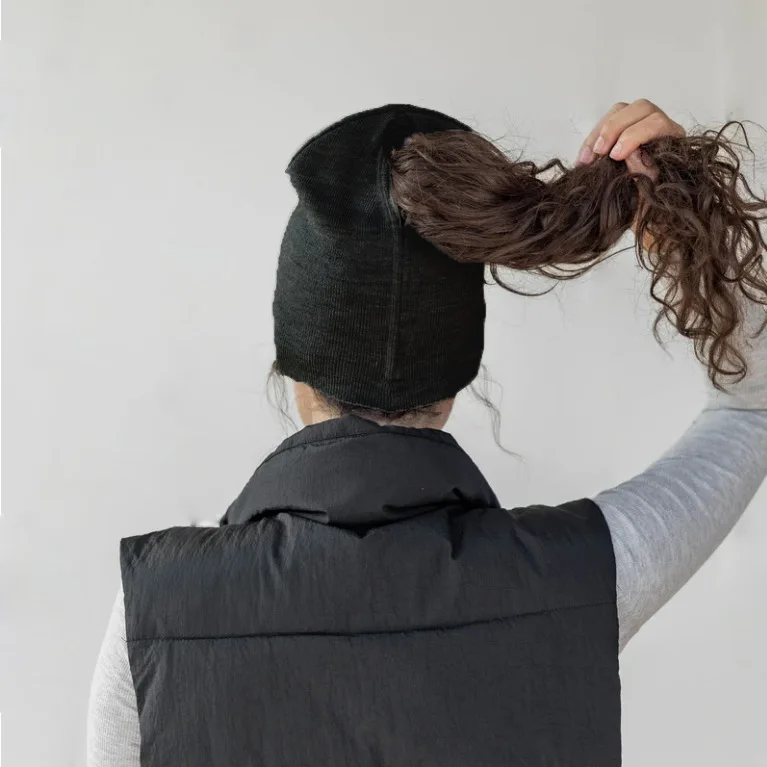 Knitted caps magnetic open ponytail pullover automatic sports hat warm winter  beanie y2k fashion Travel run Windproof